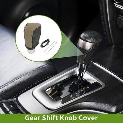 Car Gear Shift Knob Cover 1 Pc for Honda Civic (2016-2021) Beige Black Faux Leather