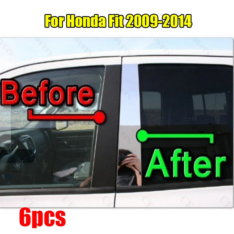 6 x Chrome Pillar Trim Door Cover Mirrored Post Honda Fit (2009–2014)