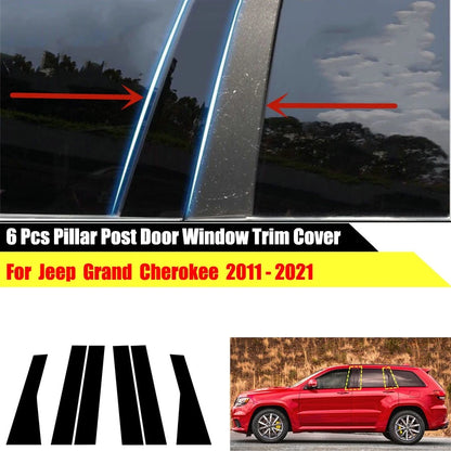 6 x Side Window Door Pillar Post Covers for Jeep Grand Cherokee (2011-2021)
