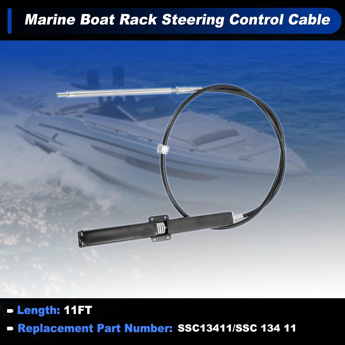 11 Ft 1 Pc Steering Control Cable for Marine Boat Rack