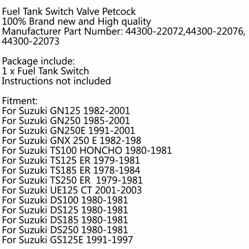 Fuel Cock Valve for Suzuki GN 125, 250, TS100, DS100, DS250 (1990-2000)
