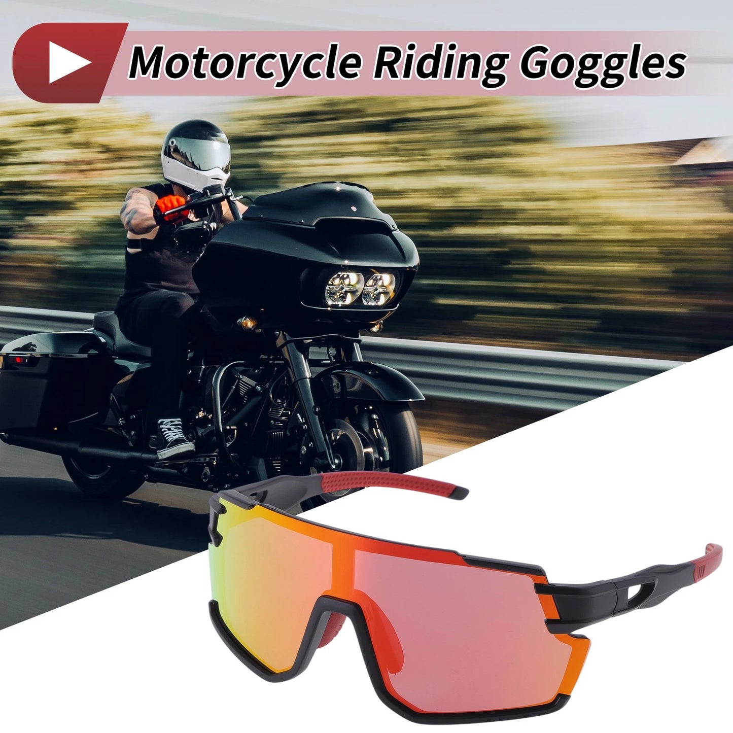 Goggles Motorcycle Riding Red Lens Black Frame Cycling Sunglasses
