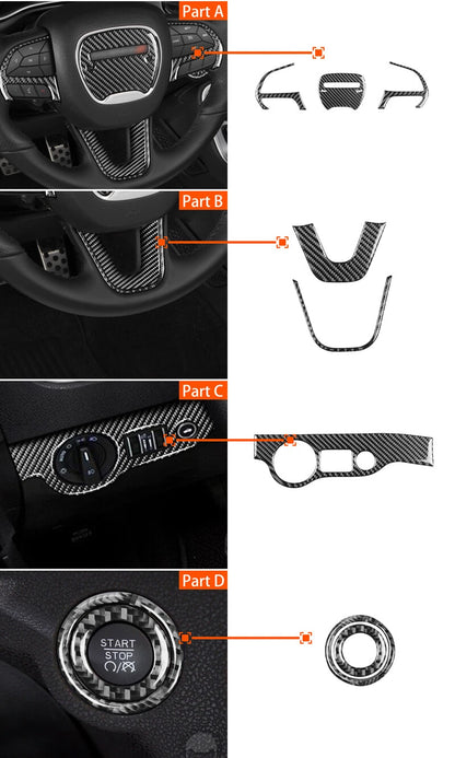 Carbon Fiber Parts Steering Wheel Cover Control Trim Fits Challenger 2015+
