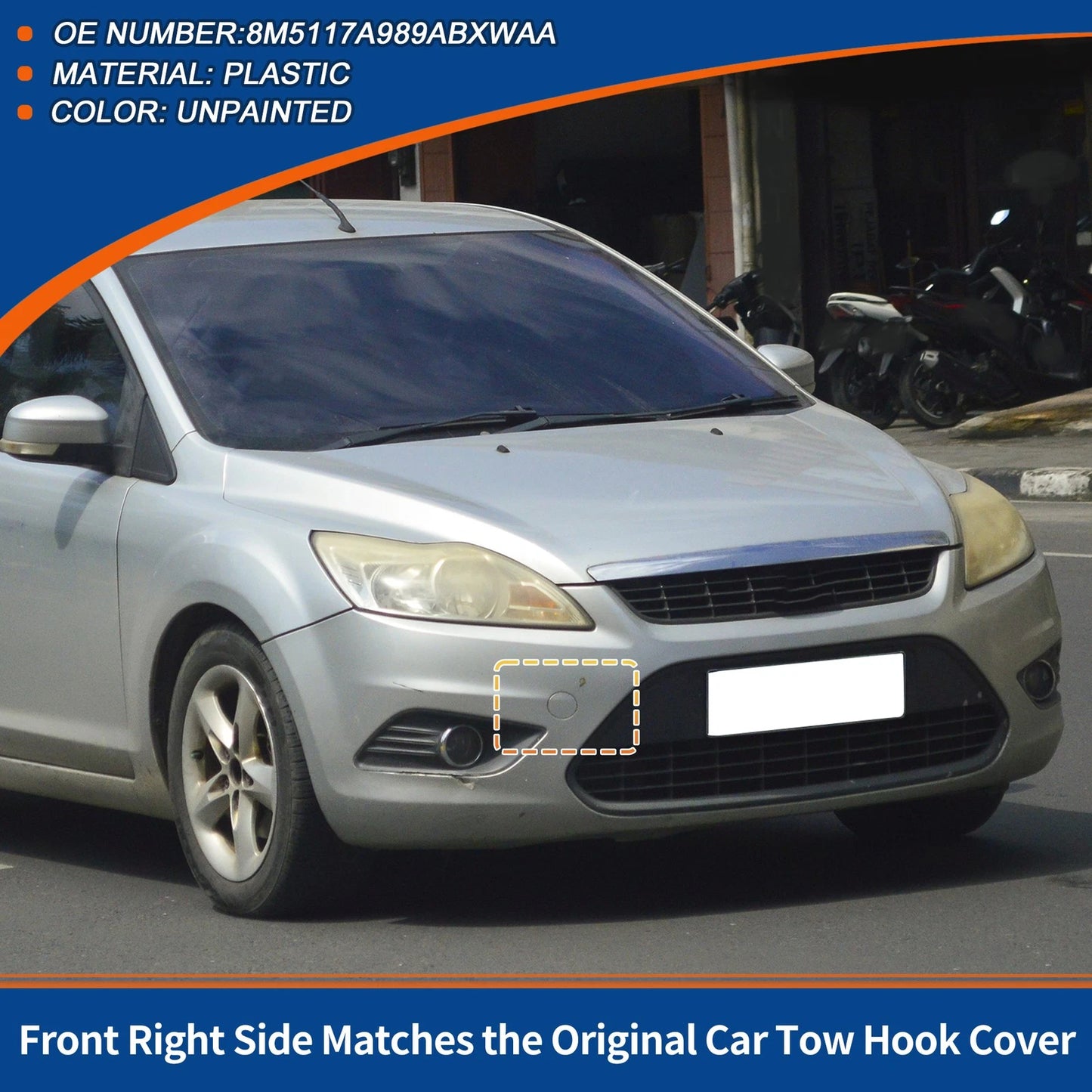 Front Car Bumper Tow Hook Cover for Ford Focus MK2 (2007-2011) Unpainted