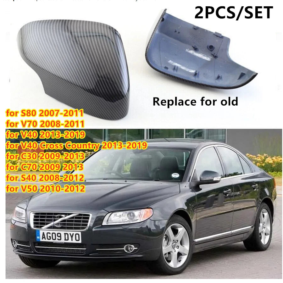 2 x Door Side Wing Mirror Cover Caps for Volvo S80/C30/C70 (2007–2011)