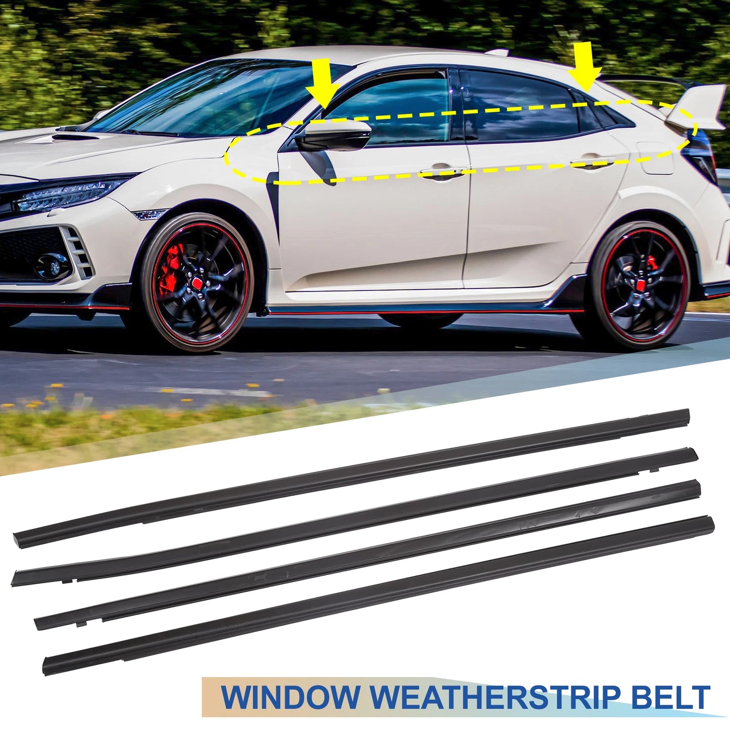 4 x Window Seal Weatherstrip Trim for Honda Civic Sedan (2016-2019)