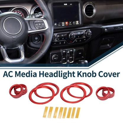 AC Media Headlight Switch Knob Cover for Jeep Gladiator JT (2020-2023) 8 Pcs