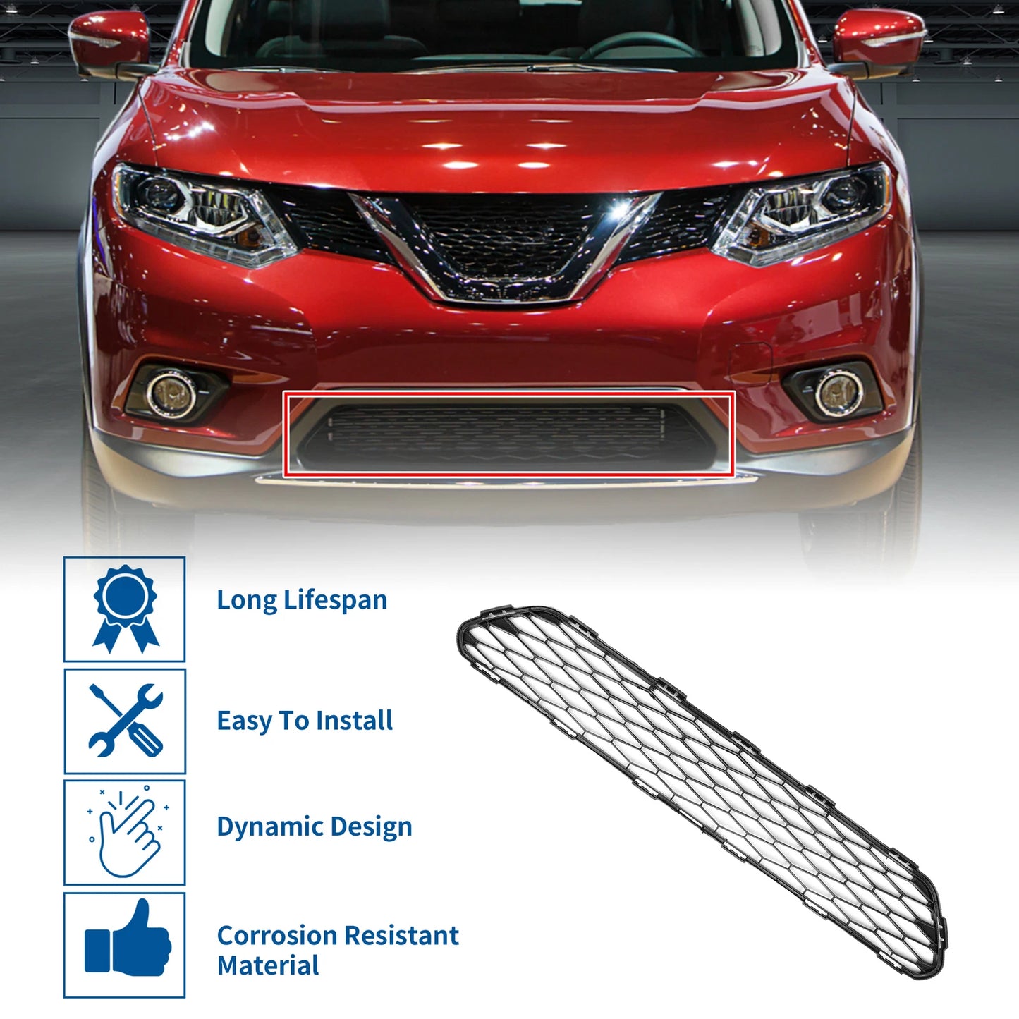 Front Lower Bumper Grille for Nissan Rogue 2.5L (2014-2017)