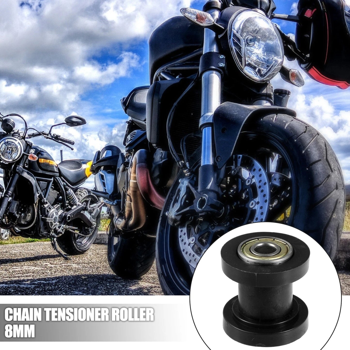 2 x 8mm Drive Chain Pulley Chain Tensioner Rubber Wheel for Motorcycle