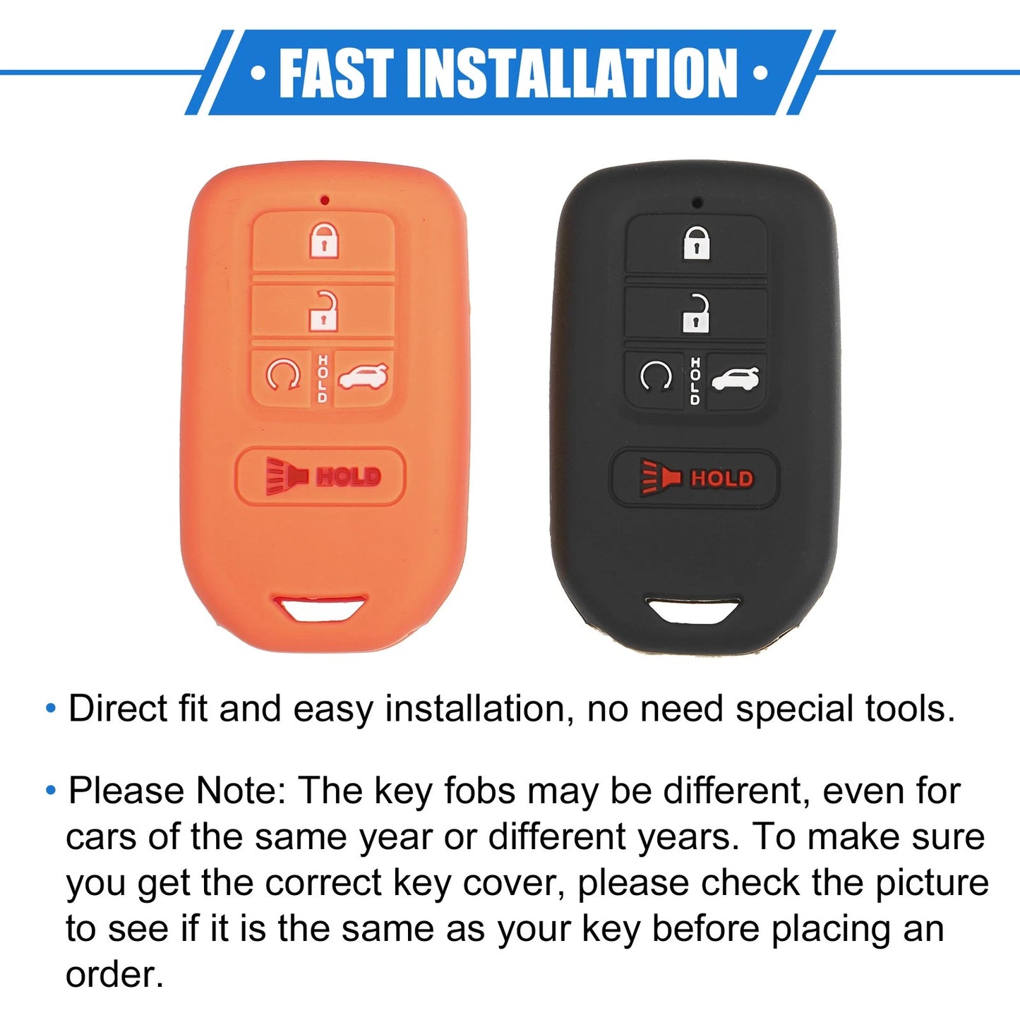 2 x Smart Remote Key Shell for Honda Accord (2016-2021) - Black Orange