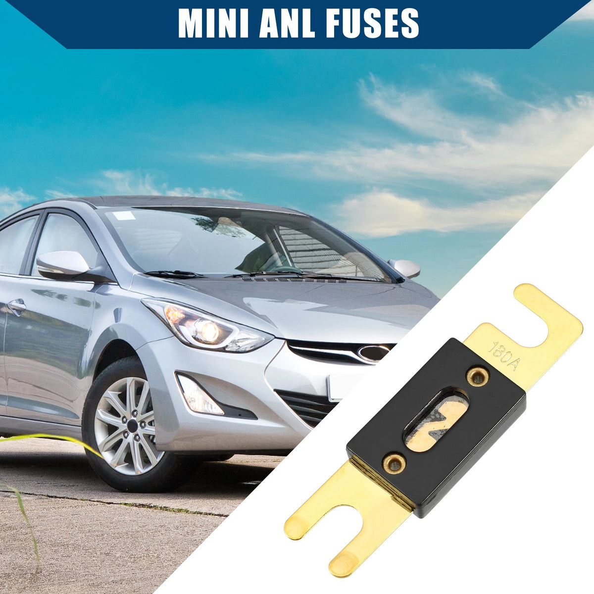 Mini ANL 180A Fuses for Car, Motorcycle, Boat - Gold Tone, Black