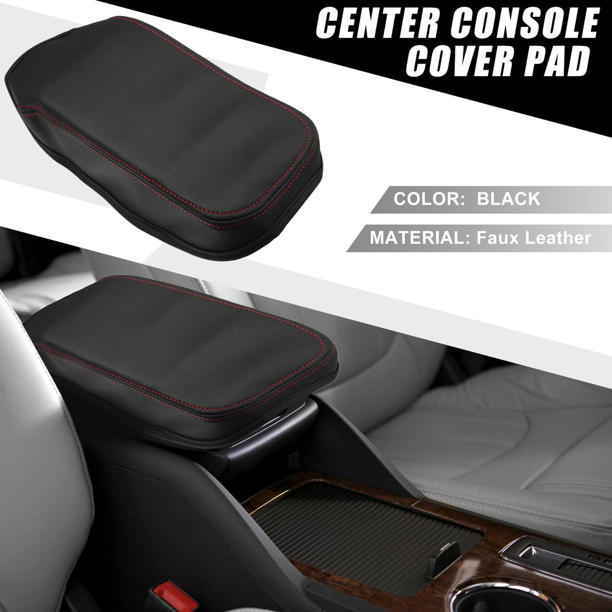 Armrest Seat Box Cover Protector Black Pad Red Line for Nissan Sentra (13-19)