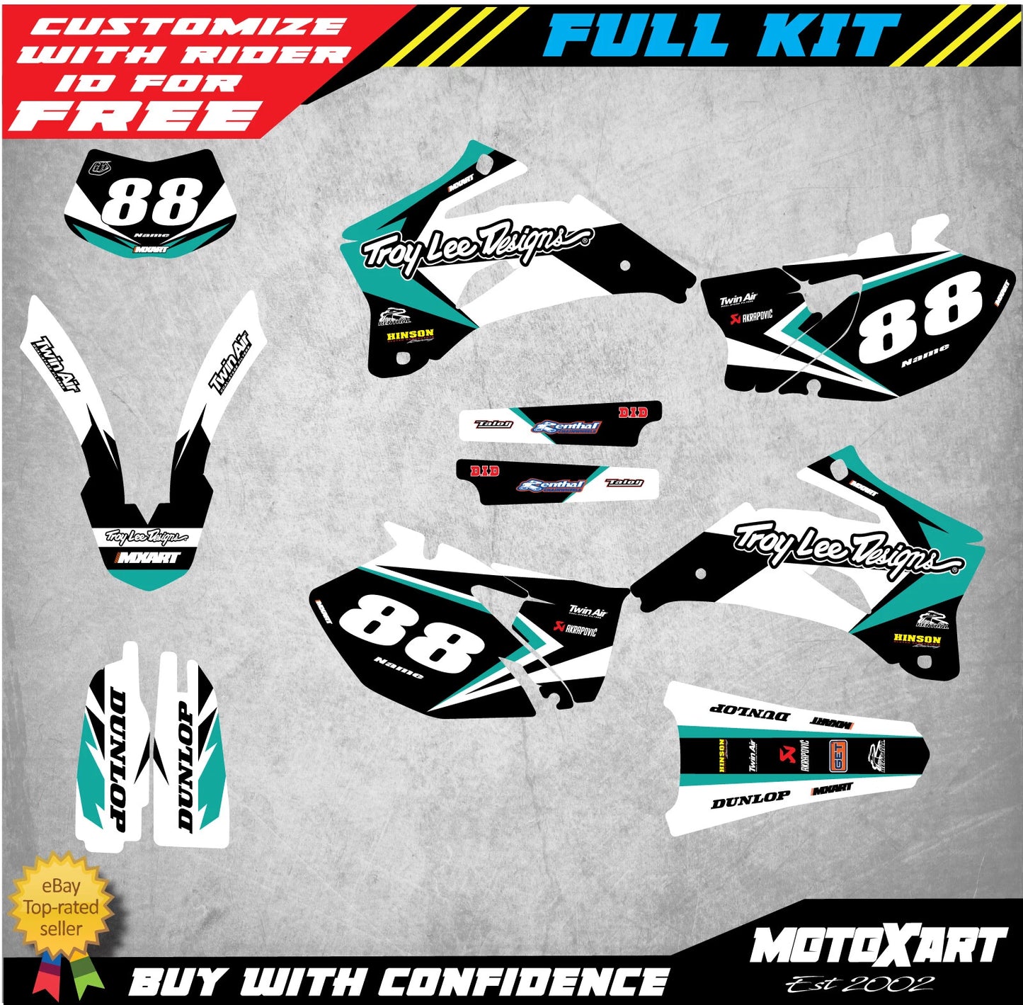 Custom Decal Kit for Yamaha WRF 450 Bullet Style Graphics (2007-2011)
