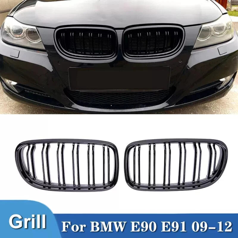 Gloss Black Front Kidney Grills for BMW 3 Series E90 E91 (2008-2012)