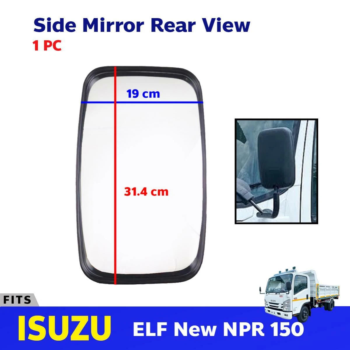 Side Exterior Mirror Rear View 1 PC Fits Isuzu ELF NPR NQR 150 Truck 1995-05