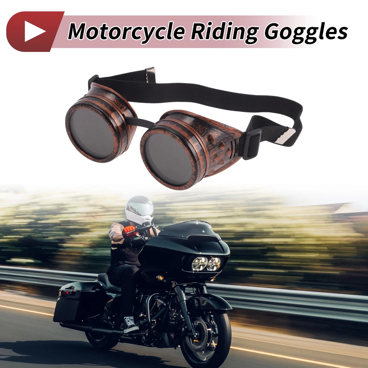 Goggles 1 x Motorcycle Black Lens Red Copper Frame Glass ABS