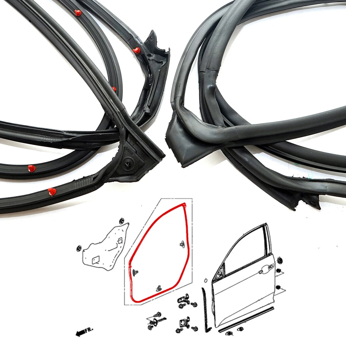 Front Door Weatherstrip Rubber Set for Honda Civic 4DR 2017-2021