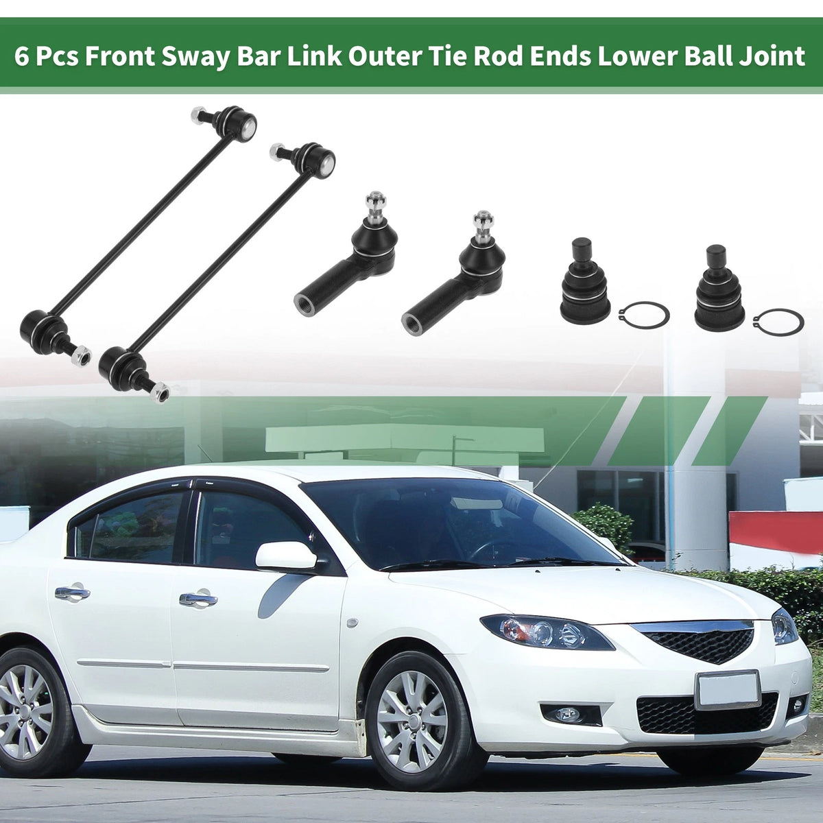 6pcs Front Suspension Kit Outer Tie Rod Ends Sway Bar Links for Mazda Tribute (2001-2007)