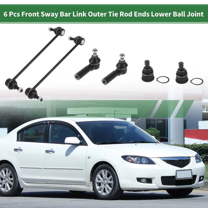 6pcs Front Suspension Kit Outer Tie Rod Ends Sway Bar Links for Mazda Tribute (2001-2007)