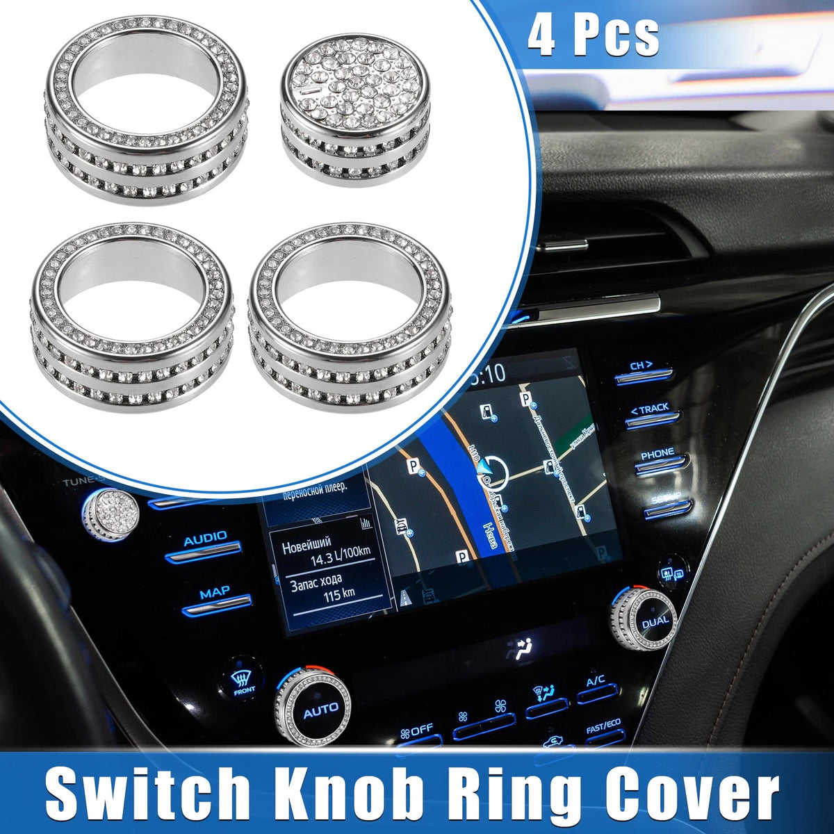 4pcs AC Audio Volume Tune Switch Knob Ring Cover Silver Tone for Toyota Camry