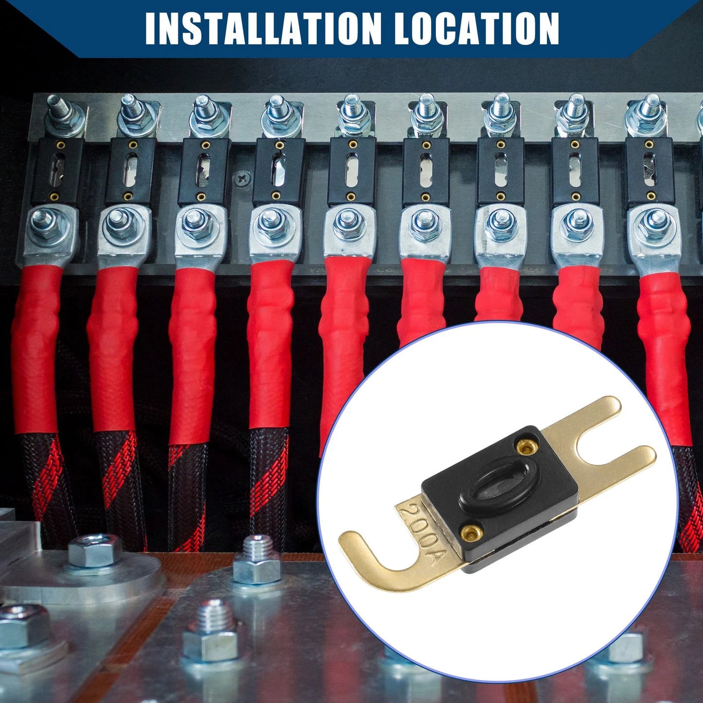 5 x ANS 200A Fuse Bolt-On for Car & Motorcycle Brass