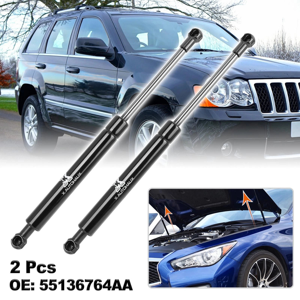 2 x Front Hood Lift Supports for Jeep Grand Cherokee (1999-2004)