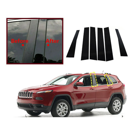 6x Pillar Posts Door Trim Piano Cover for Jeep Cherokee (2014–2022)