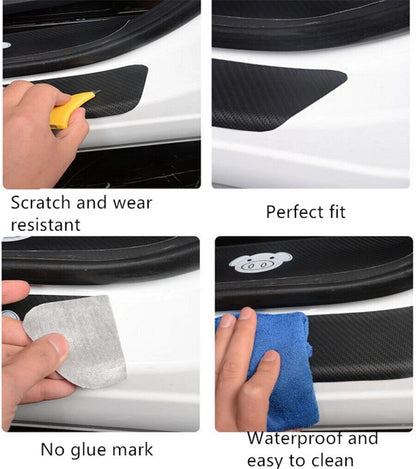 4Pcs Carbon Fiber Car Door Step Sill Scuff Protector Cover for Universal Models