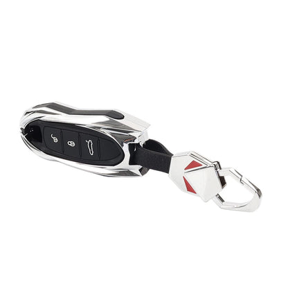Silver Remote Key Fob Case Cover for Porsche 718 911 Macan Cayenne Cayman