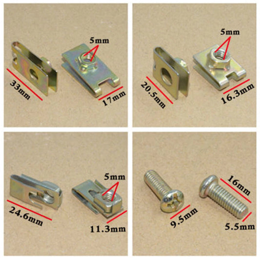 100 x Mixed Metal U Clips for Fender Body Door Panel Trim Fasteners - AU Ship