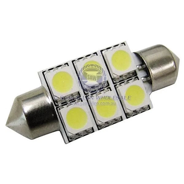 LED Replacement Bulb Flat Festoon 12V 6 LEDs 36mm Cool White 2 Pack