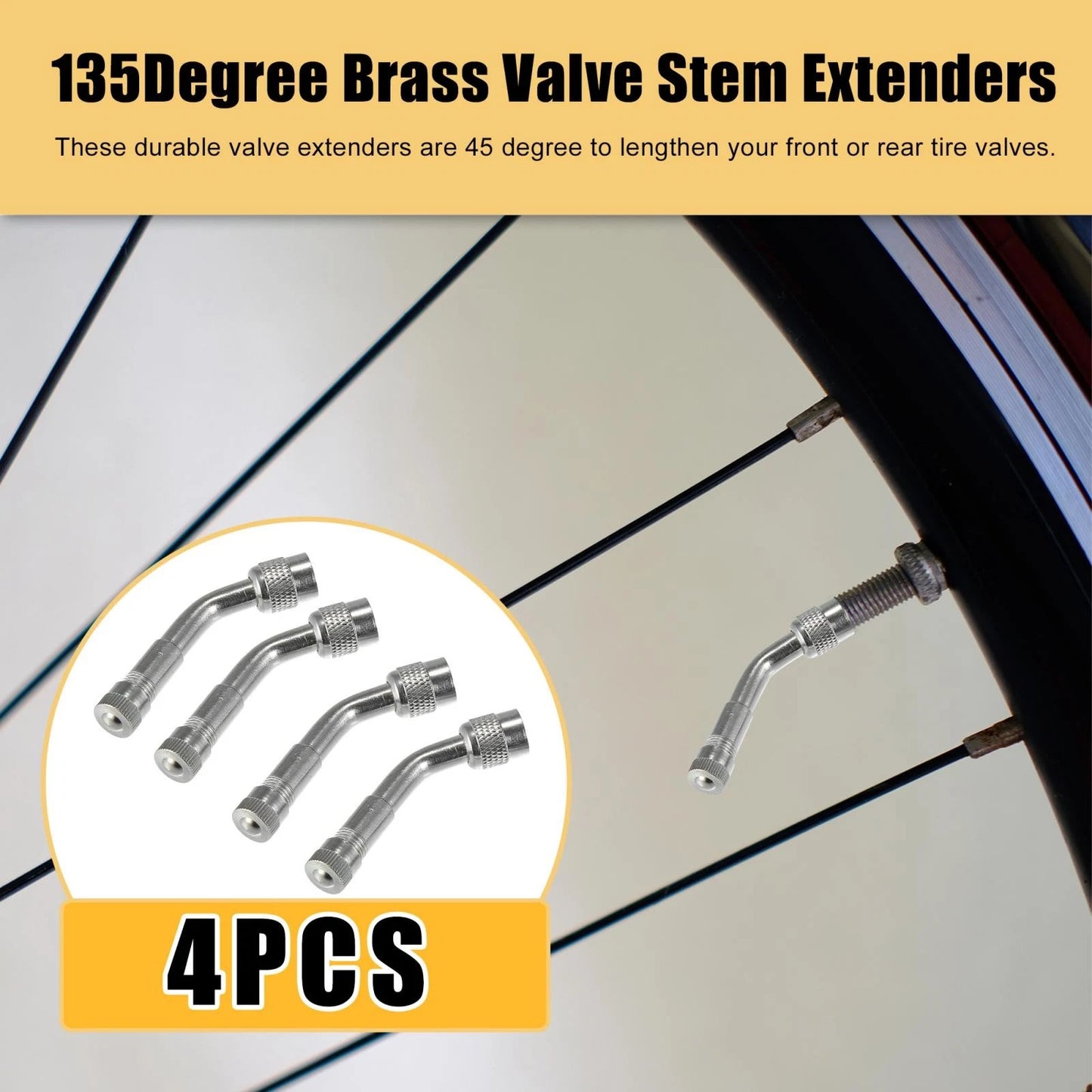 4 Pcs Valve Stem Extenders Silver Tone for Car Motorcycle