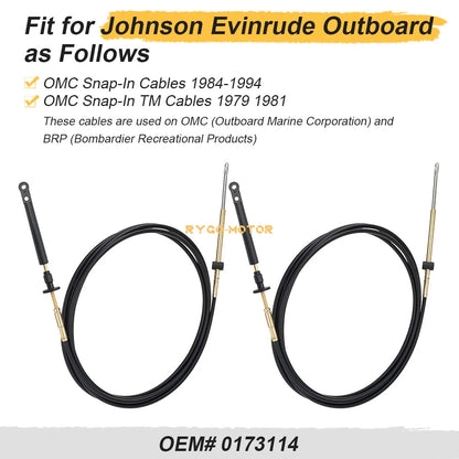 2x Throttle Control Cable for Johnson Evinrude OMC Snap-In Cables (1984–1994)