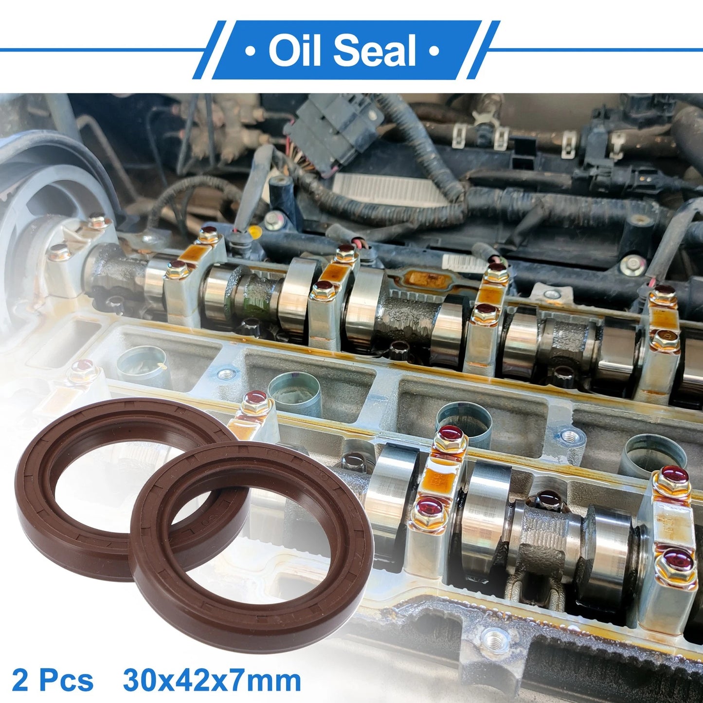 2 x Oil Seal 30x42x7mm FKM Rubber Seal Ring Rotary Shaft Seal