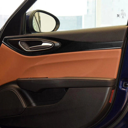 Soft Carbon Fiber Interior Door Handle Panel Trim For Alfa Romeo Giulia 2017-19