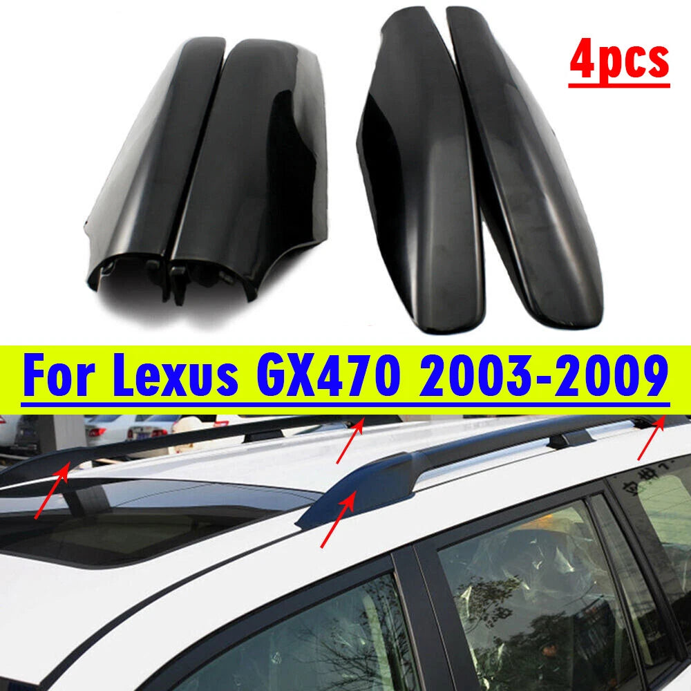 4 Pcs Black Roof Rail End Molding Cover Cap Shell for Lexus GX470 (2003–2009)