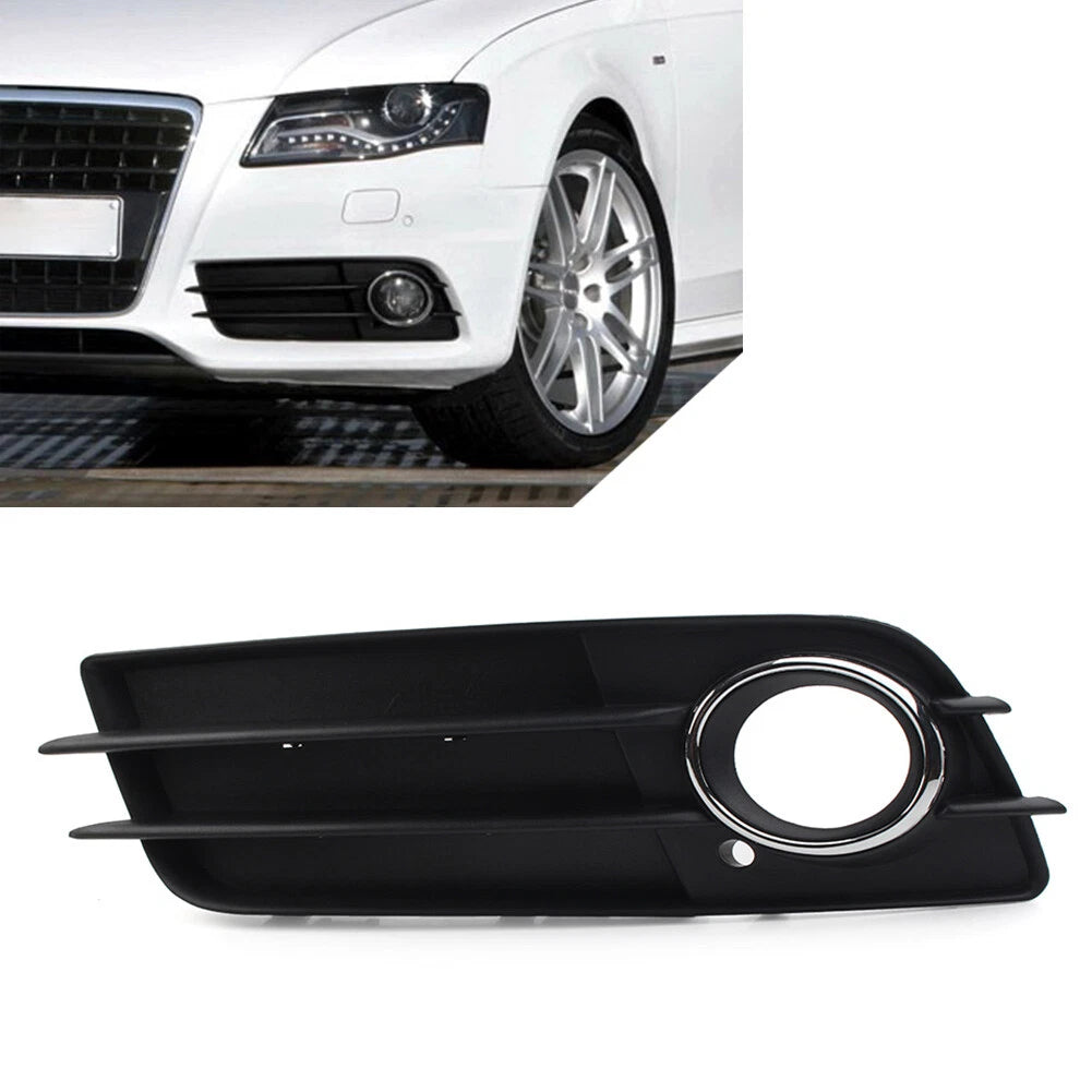 Front Bumper Fog Light Grille Cover with Chrome Ring for Audi A4 B8 S4 (2008-2012)