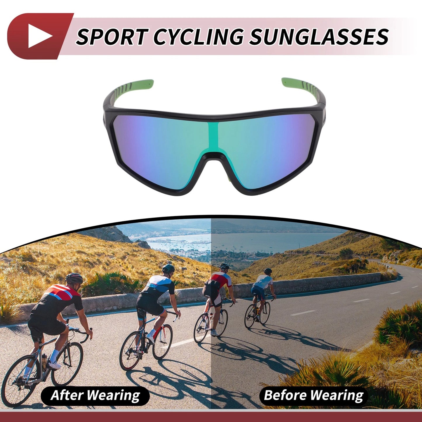 Motorcycle Riding Goggles Green Lens Black Green Frame Tri-Acetyl Cellulos