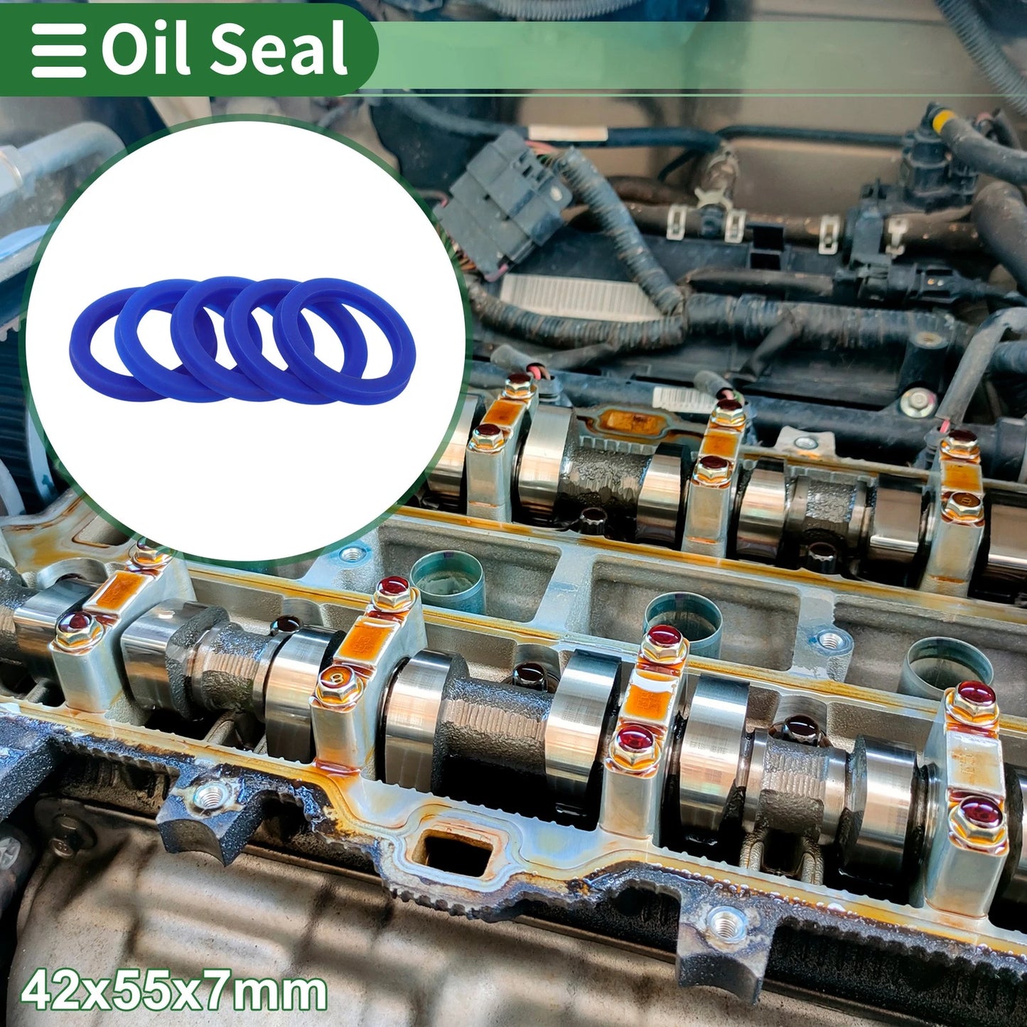 Oil Seal 42x55x7mm Rotary Shaft Seal TPU Blue 5 Pcs