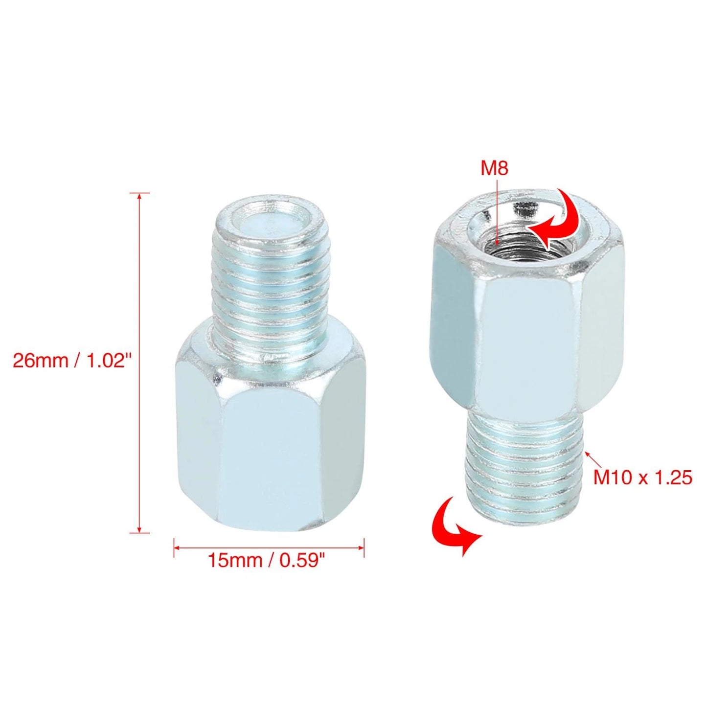 5pcs 8mm RH to 10mm LH Rearview Mirrors Adapter Silver Tone for Motorcycle Bike