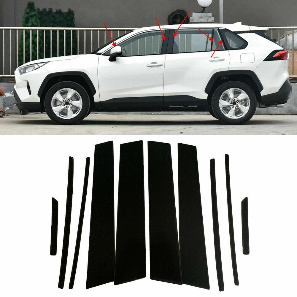 10pcs Glossy Black Pillar Posts Door Window Trim for TOYOTA RAV4 (2019–2023)