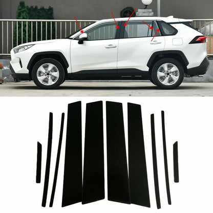 10pcs Glossy Black Pillar Posts Door Window Trim for TOYOTA RAV4 (2019–2023)