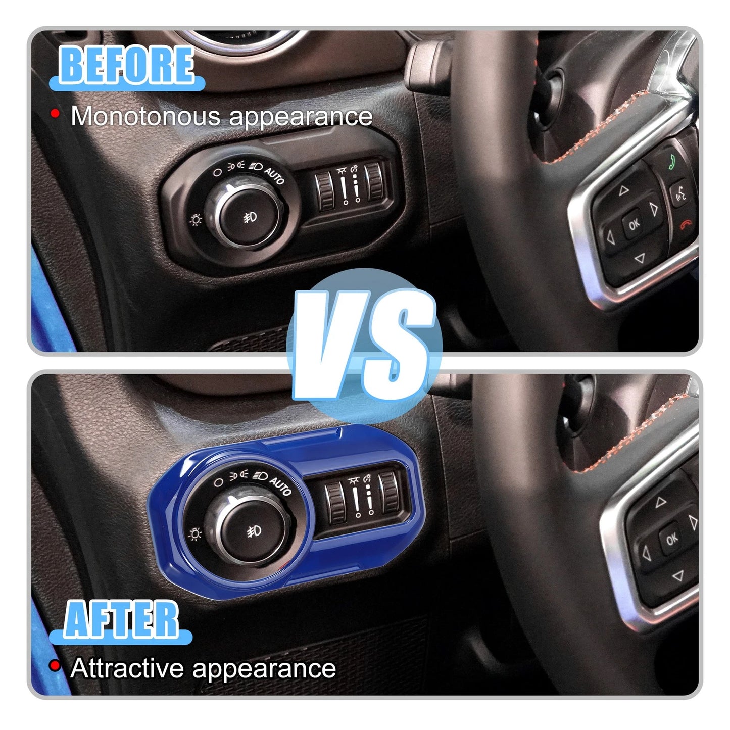 Blue Headlight Switch Button Trim Cover for Jeep Wrangler JL (2018-2023)