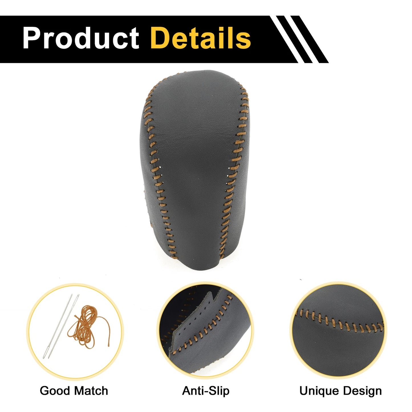 Car Gear Shift Knob Cover for Honda Civic (2016-2021) - Black Brown Faux Leather