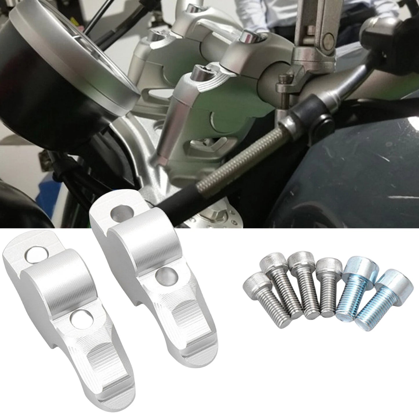 Front Handle Bar Riser Mount for BMW R Nine T Urban G/S (2016-2018) Silver