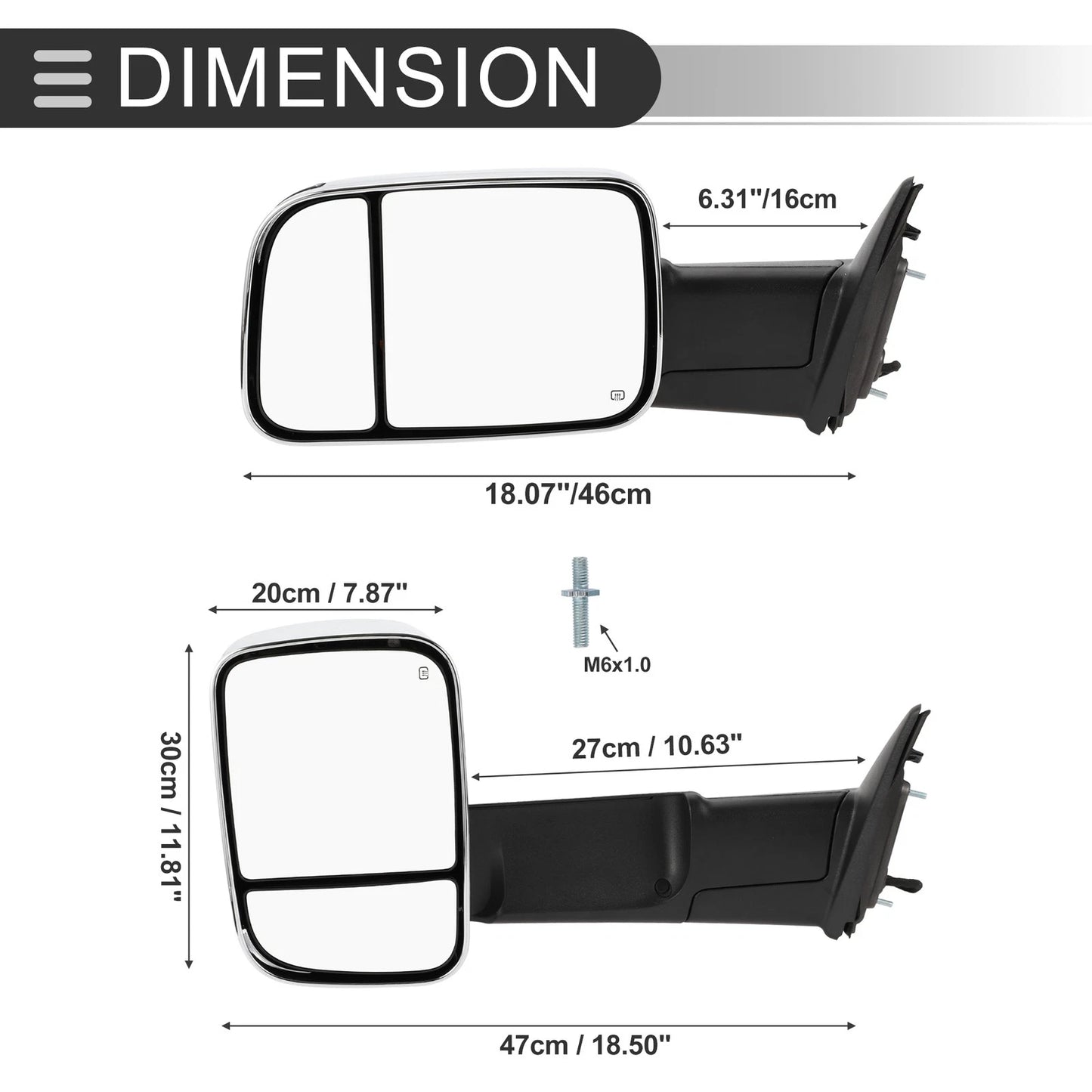 Tow Mirrors for Dodge Ram 1500 LED Turn Signal Light Silver Tone 1 Pair