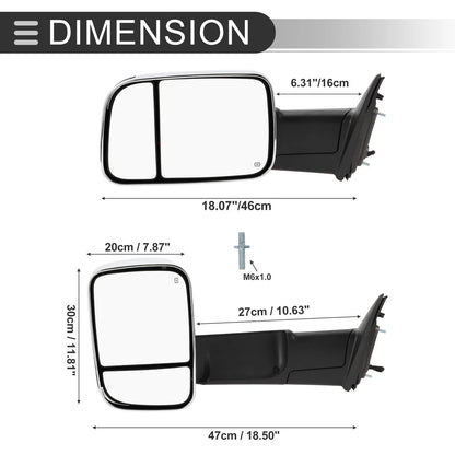 Tow Mirrors for Dodge Ram 1500 LED Turn Signal Light Silver Tone 1 Pair