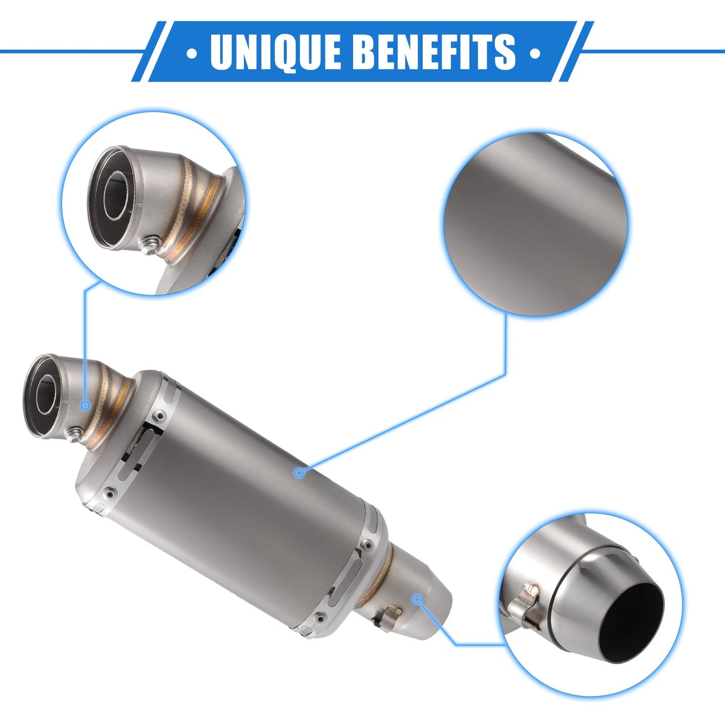 Muffler Exhaust 12.20 Length 1.50 ID Matte Silver Tone for Motorcycle Car