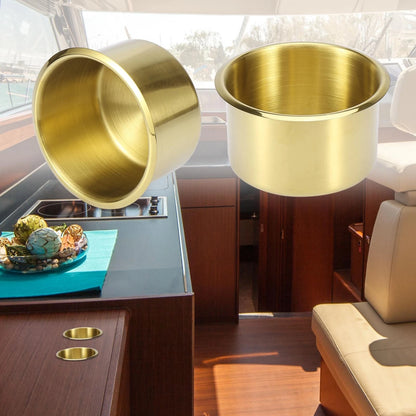 2 x Stainless Steel Cup Holder Insert Gold Tone for Marine Boats RVs