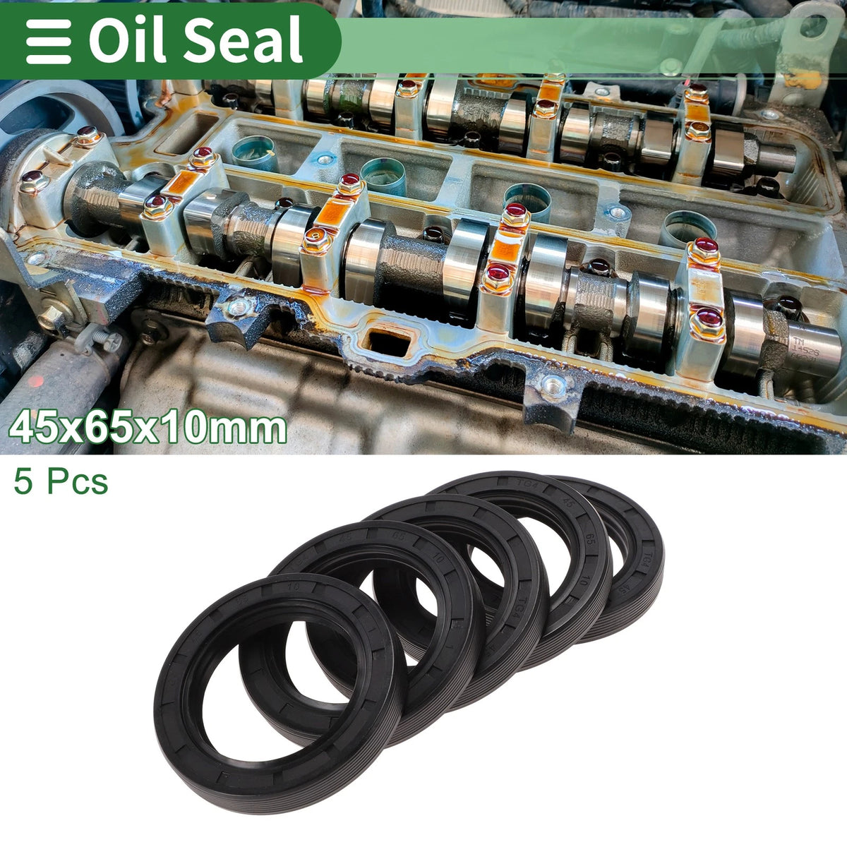 Oil Seal 45x65x10mm NBR Rubber High Pressure Black 5 Pcs